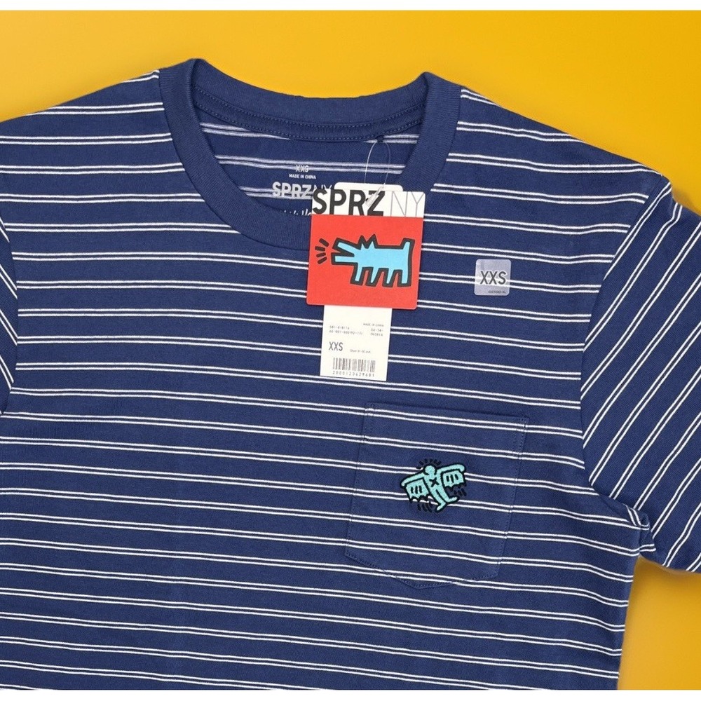 Keith Haring x Uniqlo SPRZ‎ NY Shirt Striped Pocket Embroidered Pop Art 2XS NWT